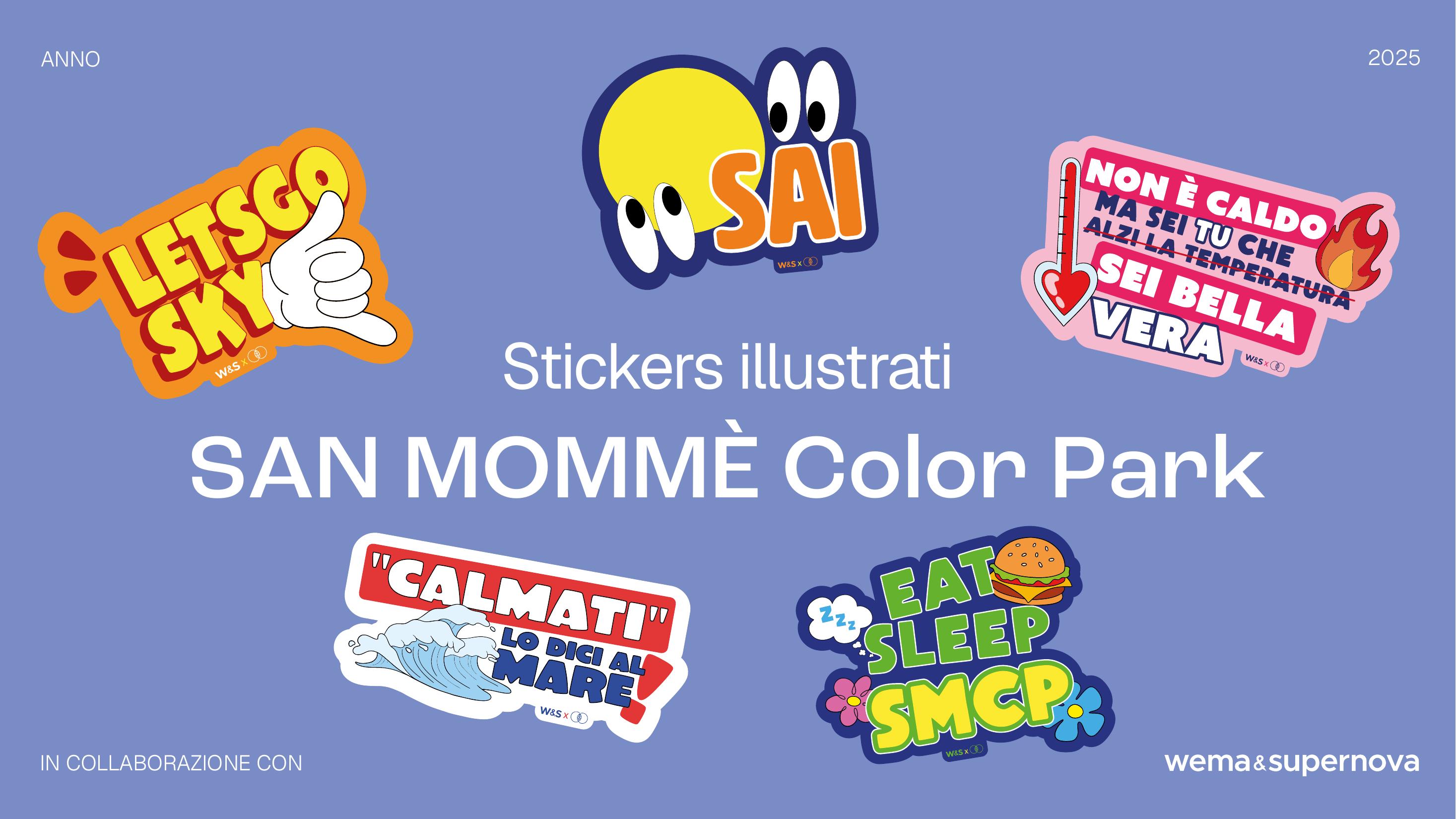 Copertina degli stickers illustrati per Sanmommè Color Park